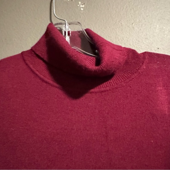 LOFT Burgundy Mock Neck Bishop Sleeve knit Bodycon Dress Size Small - Picture 4 of 9